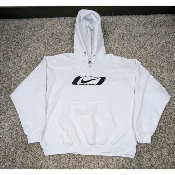 Vintage 90s Nike Hoodie Sweatshirt Mens Large White Center Swoosh Made In USA - Picture 1 of 11